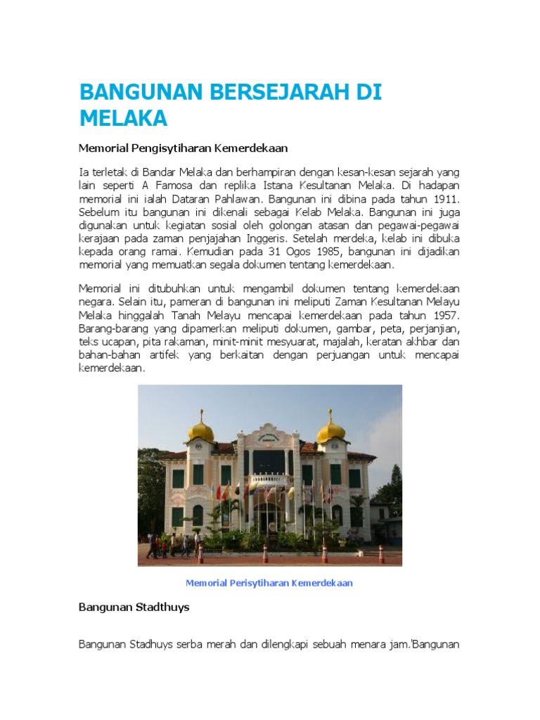 Bangunan Bersejarah Di Melaka | PDF