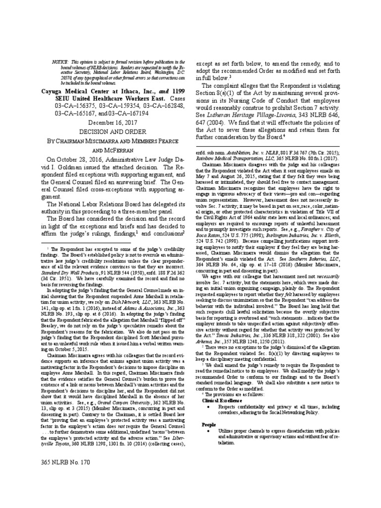 NLRB Decision National Labor Relations Board Unfair Labor Practice