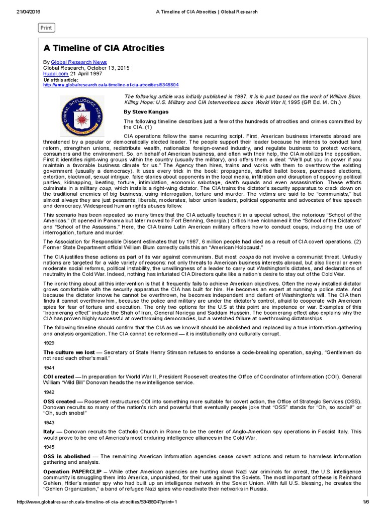 A Timeline of CIA Atrocities - Global Research | PDF | Central ...