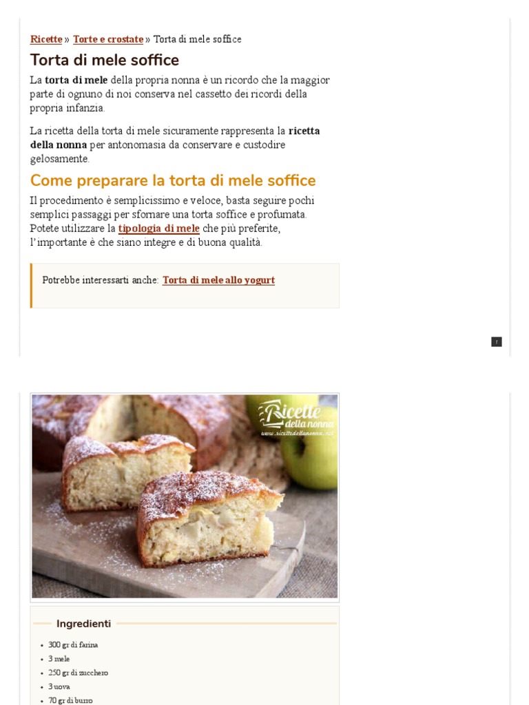 Ricetta Torta Di Mele Soffice e Profumata - Ricette Della Nonna | PDF