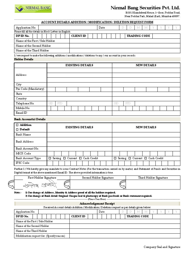 Equity - Kyc Modification Format | PDF | Cheque | Banks