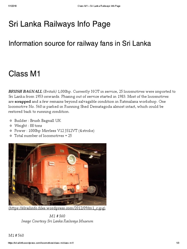M1 Class Locomotives in Sri Lanka | PDF | Steam Locomotive | Land Transport
