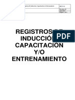 Portada Registros de Inducción, Capacitación o Entrenamiento