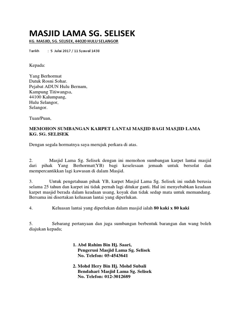 Surat Sumbangan Kapert Lantai Masjid
