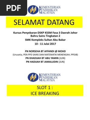 Kursus Penyebaran Dskp Kssm T2 Day 1 Daerah Pdf