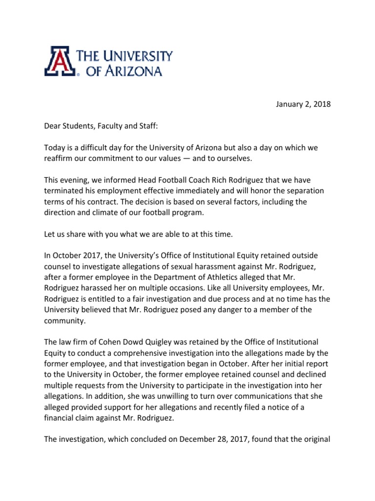 Letter to Arizona Campus Community Employment Government Free 30