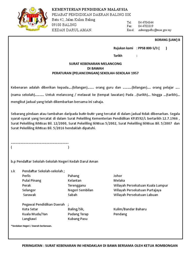 Surat Kebenaran Melancong Law B Ppd Pdf