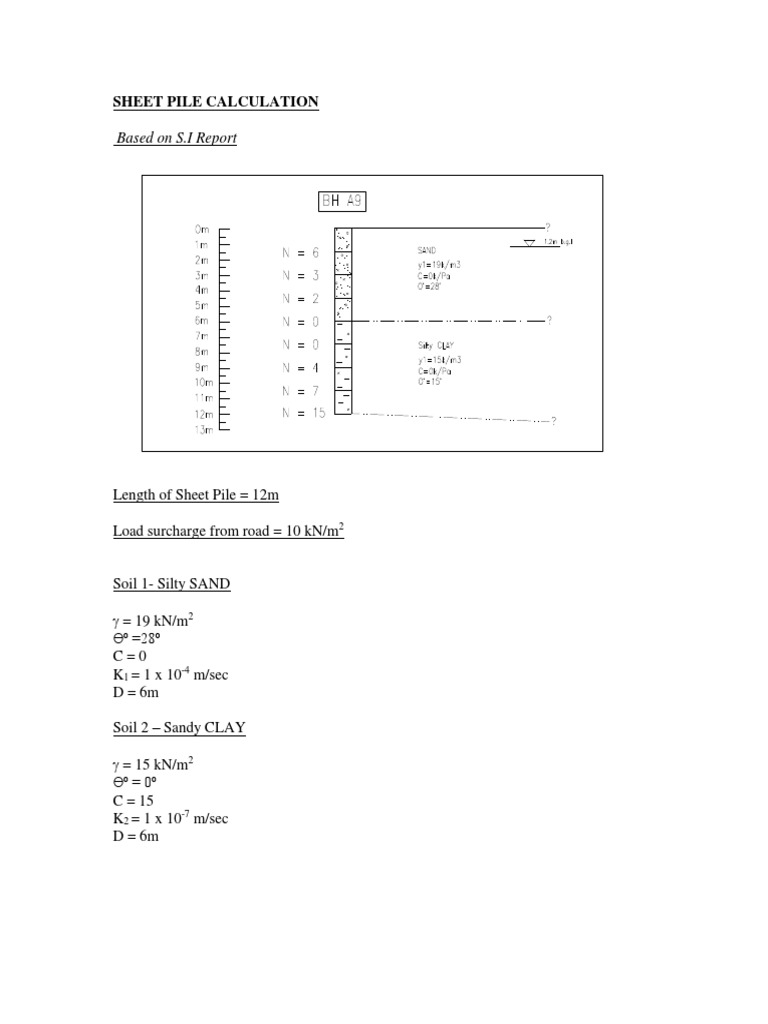 Example of Sheet Pile Calculation Deep Foundation Geotechnical