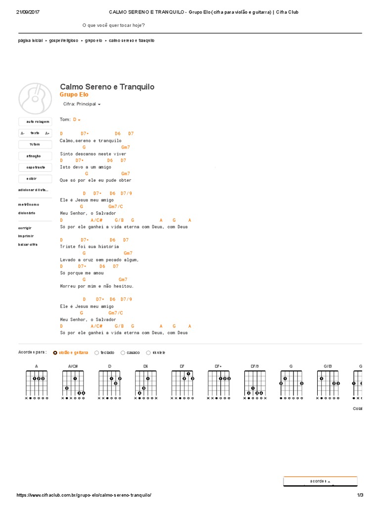 CALMO SERENO E TRANQUILO - Grupo Elo (Cifra para Violão e Guitarra ...