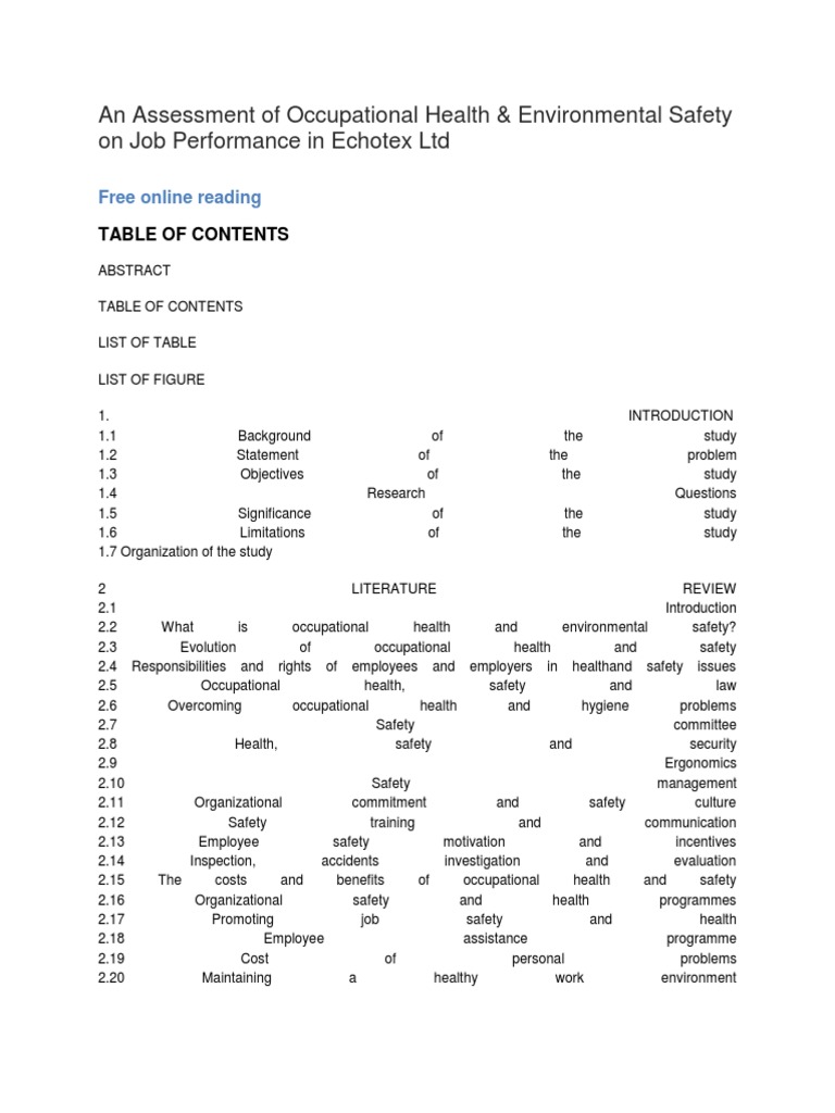 An Assessment of Occupational Health Occupational Safety And Health
