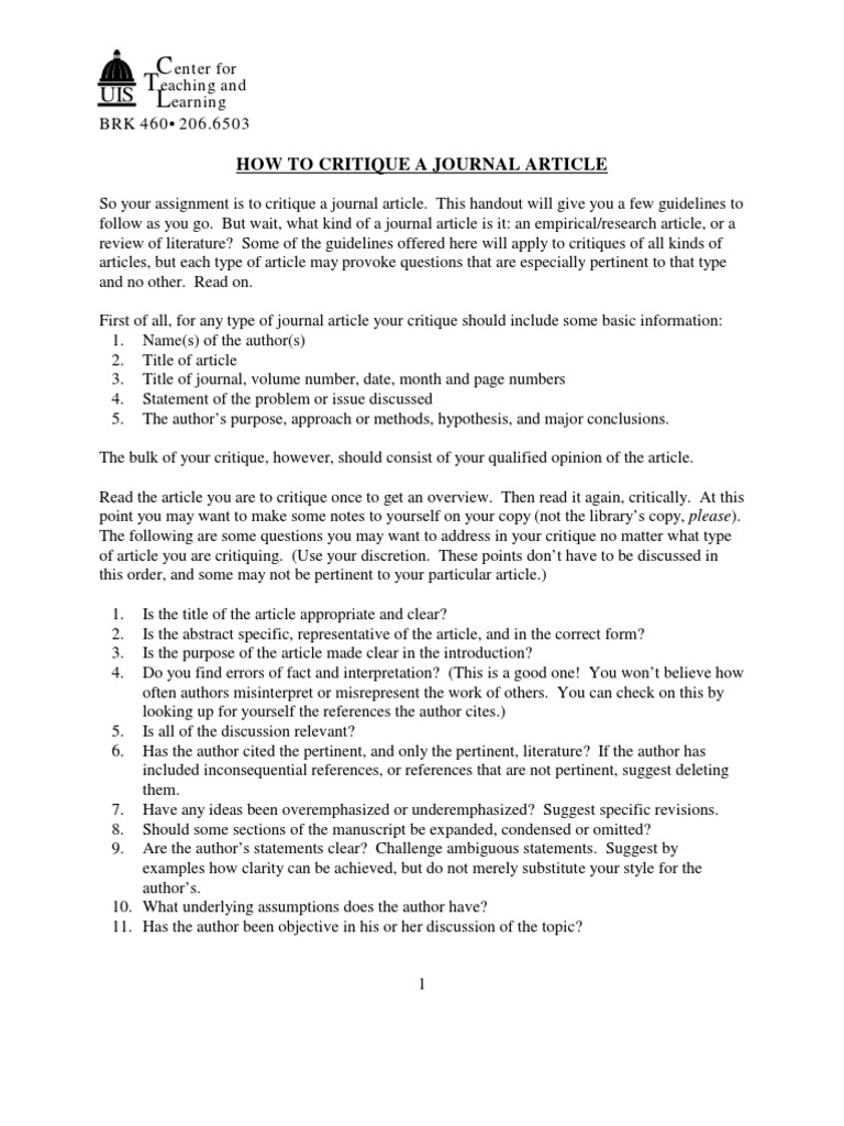 How To Critique | PDF | Methodology | Science