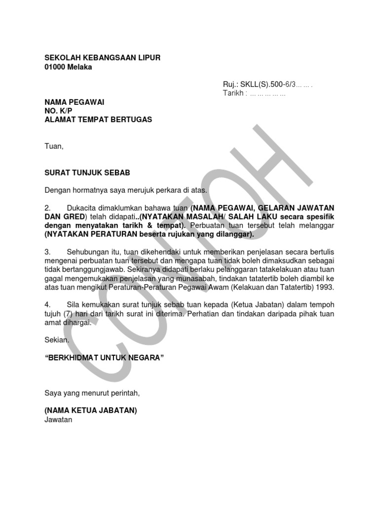 Contoh Surat Tunjuk Sebab Pdf