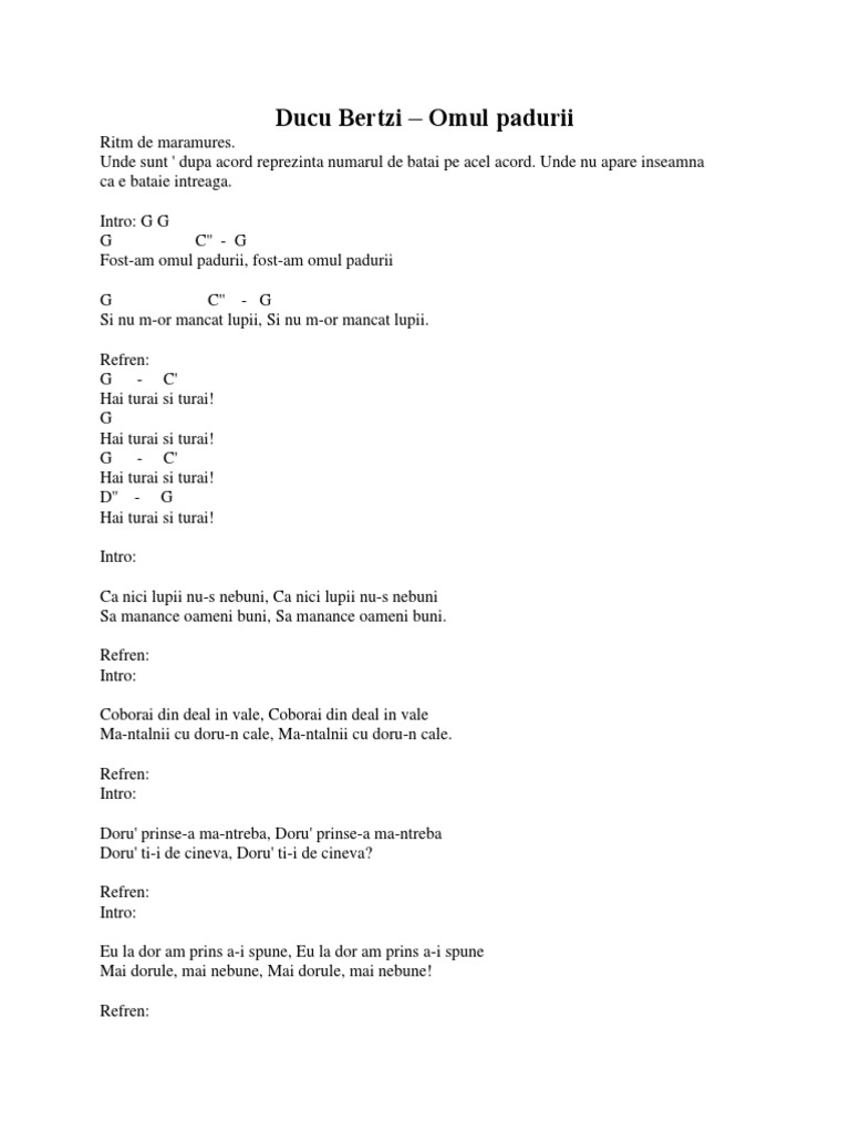 Ducu Bertzi Omul Padurii | PDF