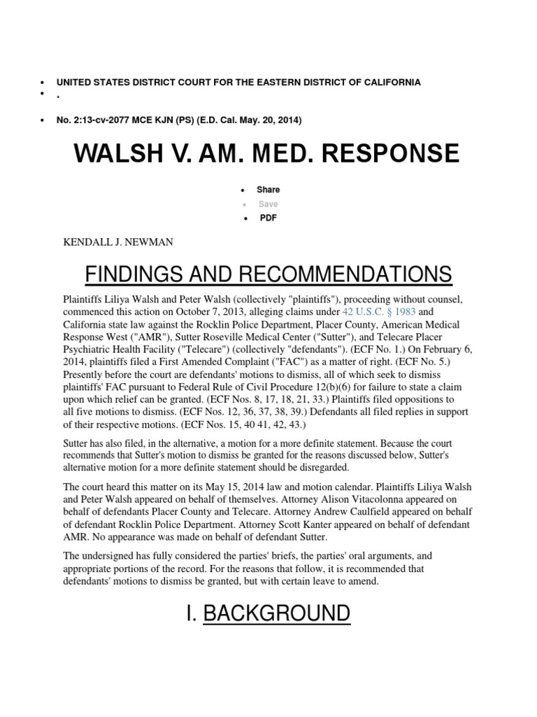 United States District Court For The Eastern District of California