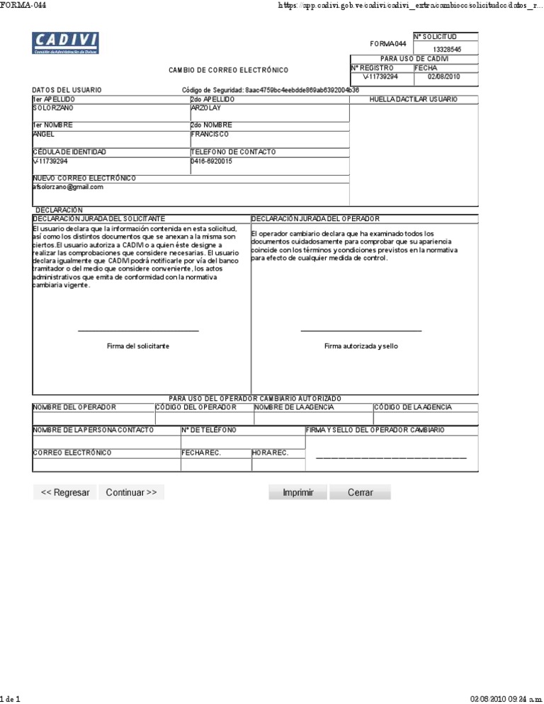 Solicitud de Cambio de Correo CADIVI | PDF | Informática | Informática ...