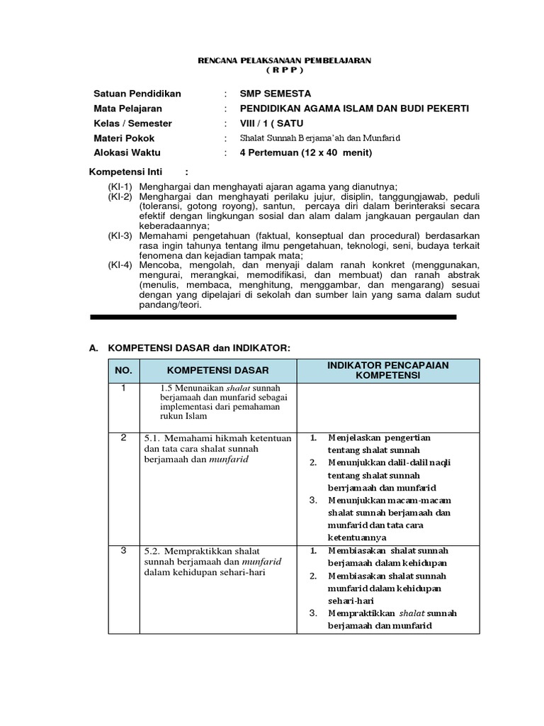 02 Rpp Mgmp Kls Viii Lebih Dekat Kepada Allah Dengan Mengamalkan Shalat Sunnah Diunggah Oleh Abdu Fattah