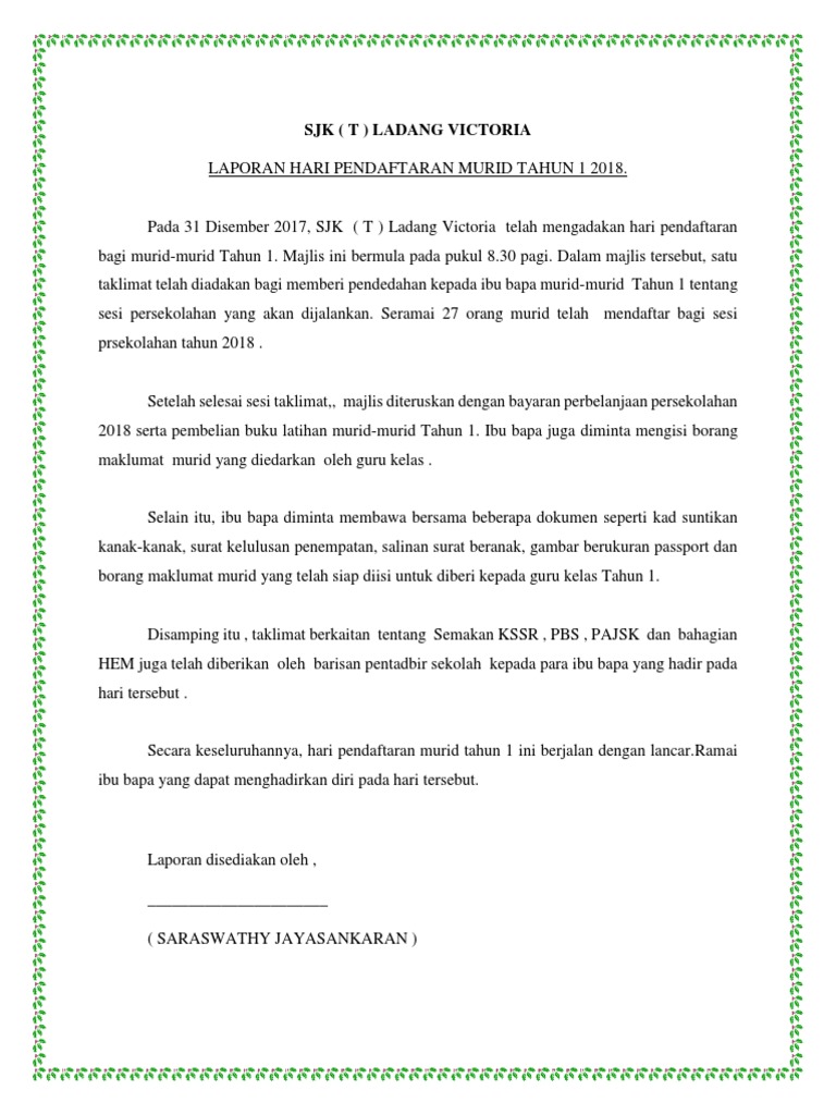 Laporan Pendaftaran Tahun 1 2018  PDF
