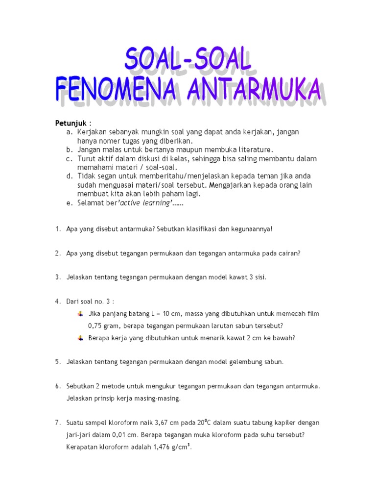 Contoh Soal Tegangan Permukaan