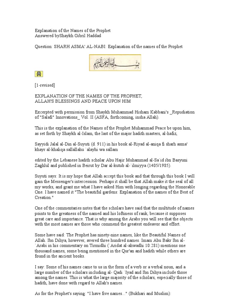 Names of the Prophet Explained | PDF | Hadith | Muhammad