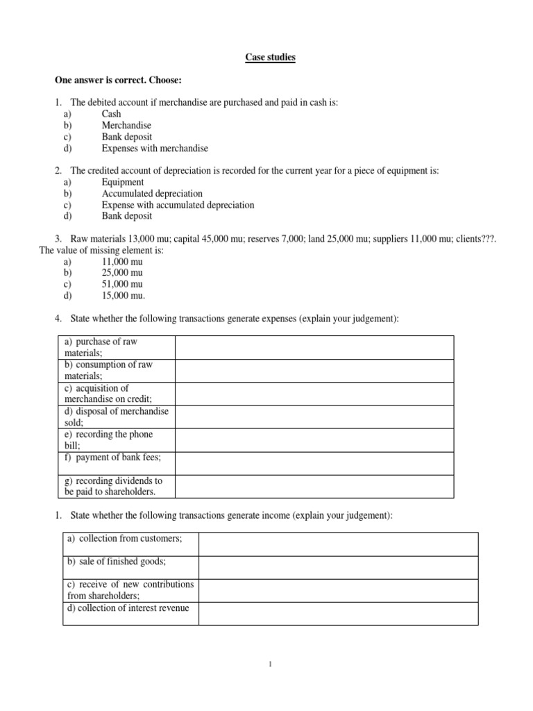 Case Studies One Answer Is Correct. Choose | PDF | Debits And Credits ...