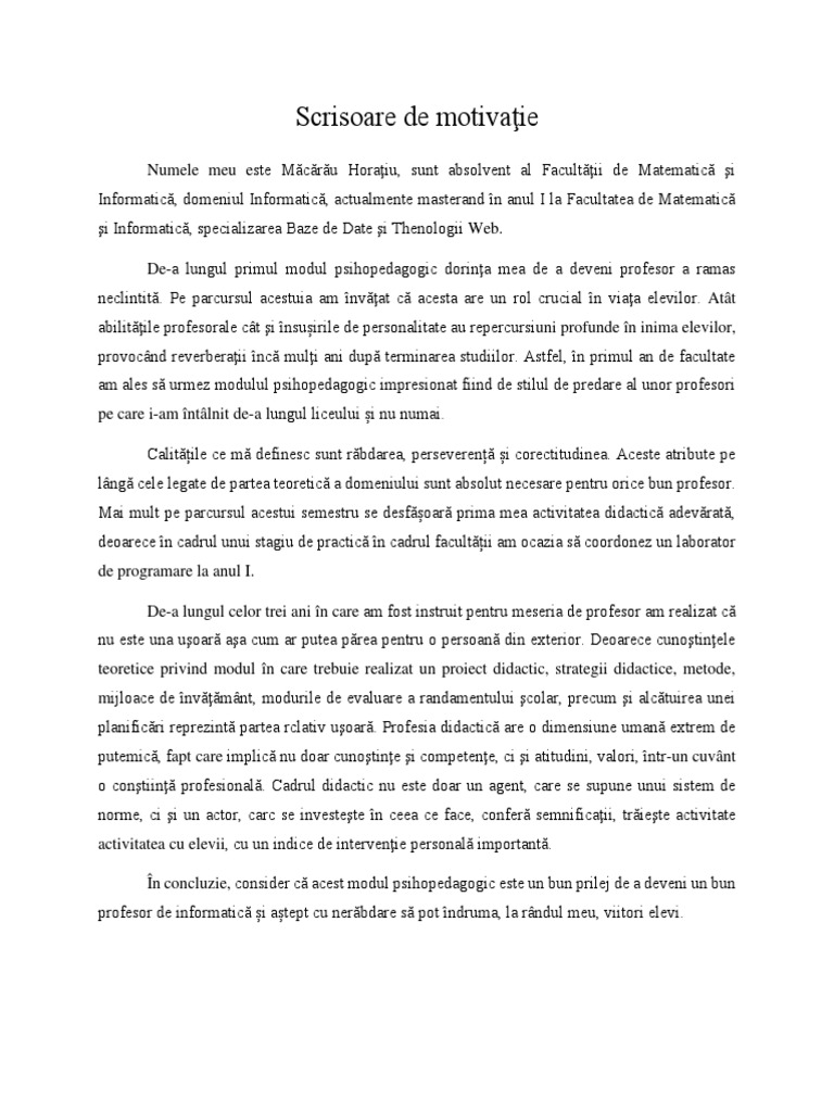 Scrisoare de Motivaţie