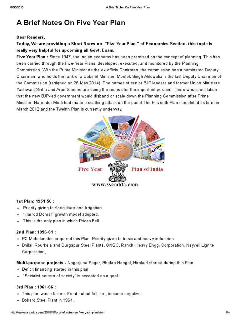 A Brief Notes On Five Year Plan Pdf Economies Government