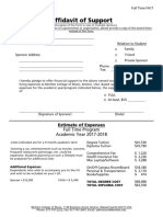 Affidavit of Support: Estimate of Expenses Full Time Program Academic Year 2017-2018