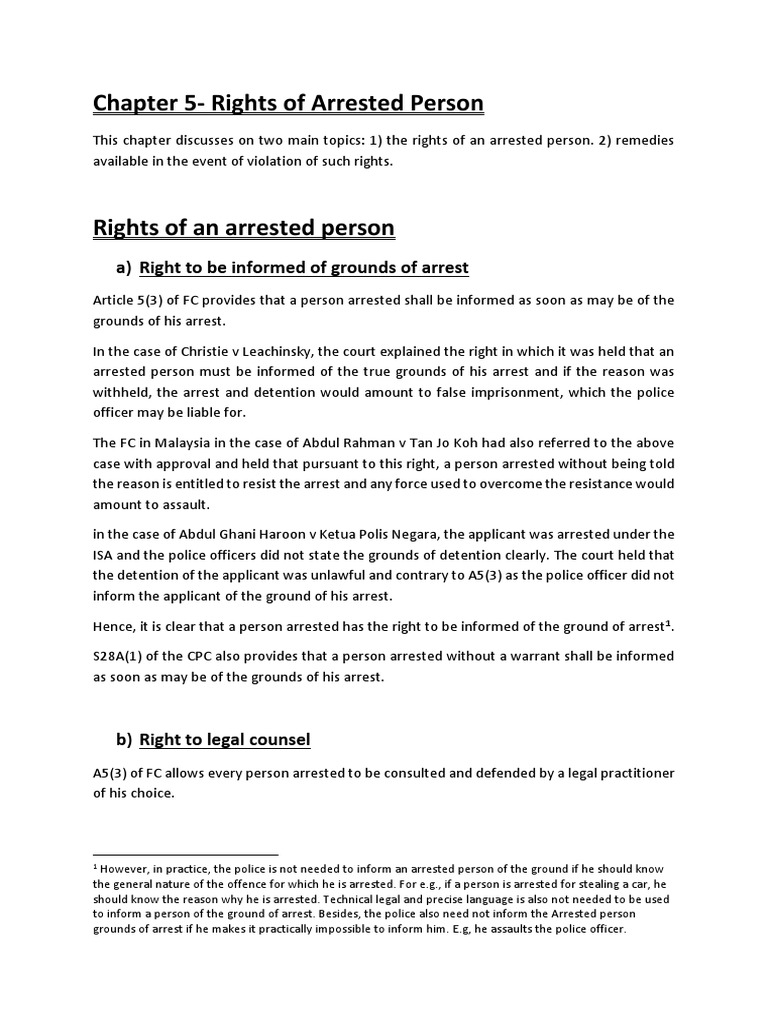 Rights of Arrested Persons Explained | PDF | Habeas Corpus | Remand ...