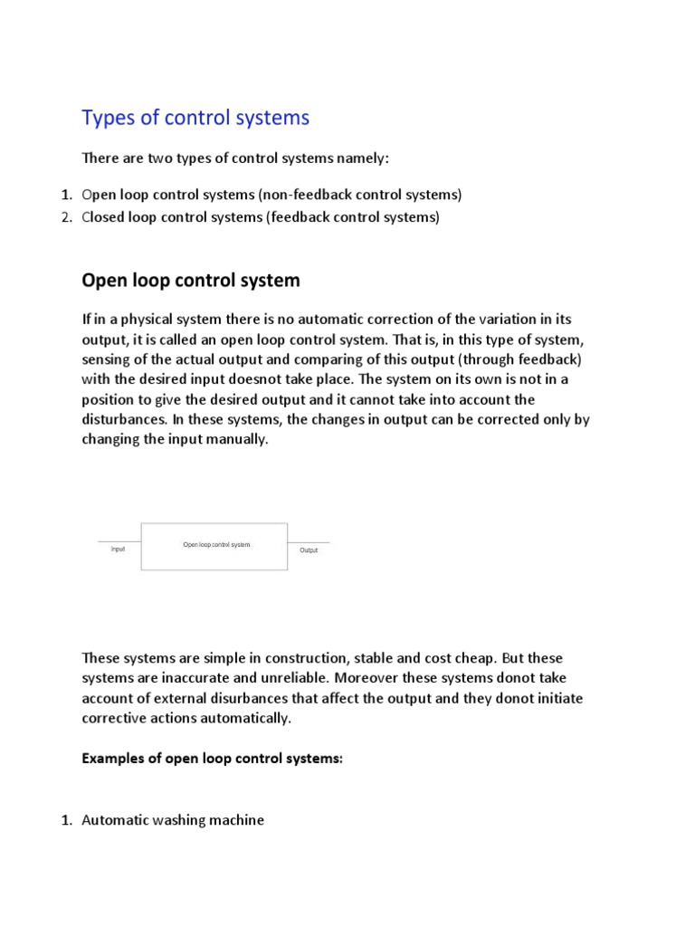 Types of Control Systems PDF Control System Control Theory