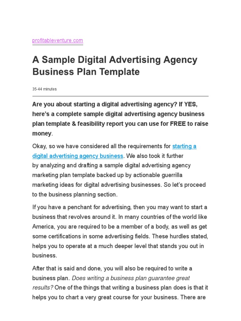 digital marketing agency business plan template free