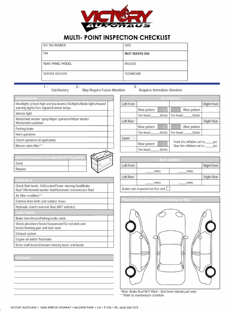 Multi-Point Vehicle Inspection Checklist | PDF
