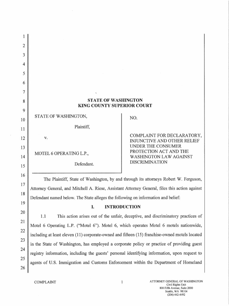 Motel 6 Lawsuit PDF Consumer Protection Privacy