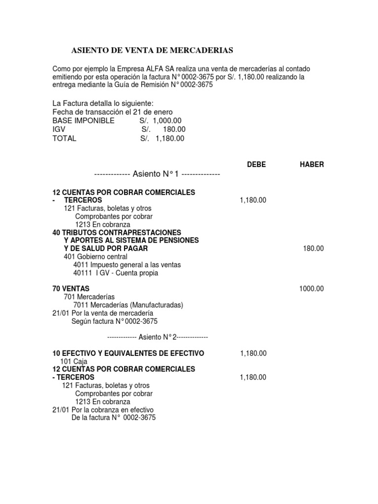 Asiento De Venta De Mercaderias Pdf Contabilidad Economias