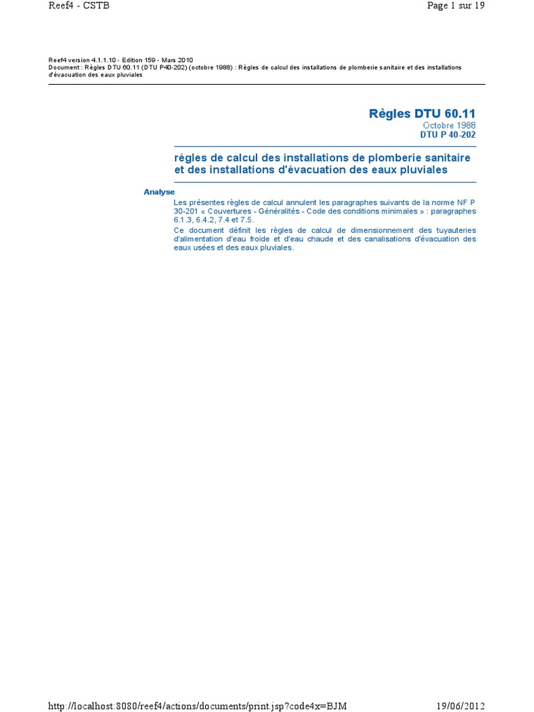 DTU 60.11 Diametres Et Debits PDF | PDF | Plomberie | Code de la ...