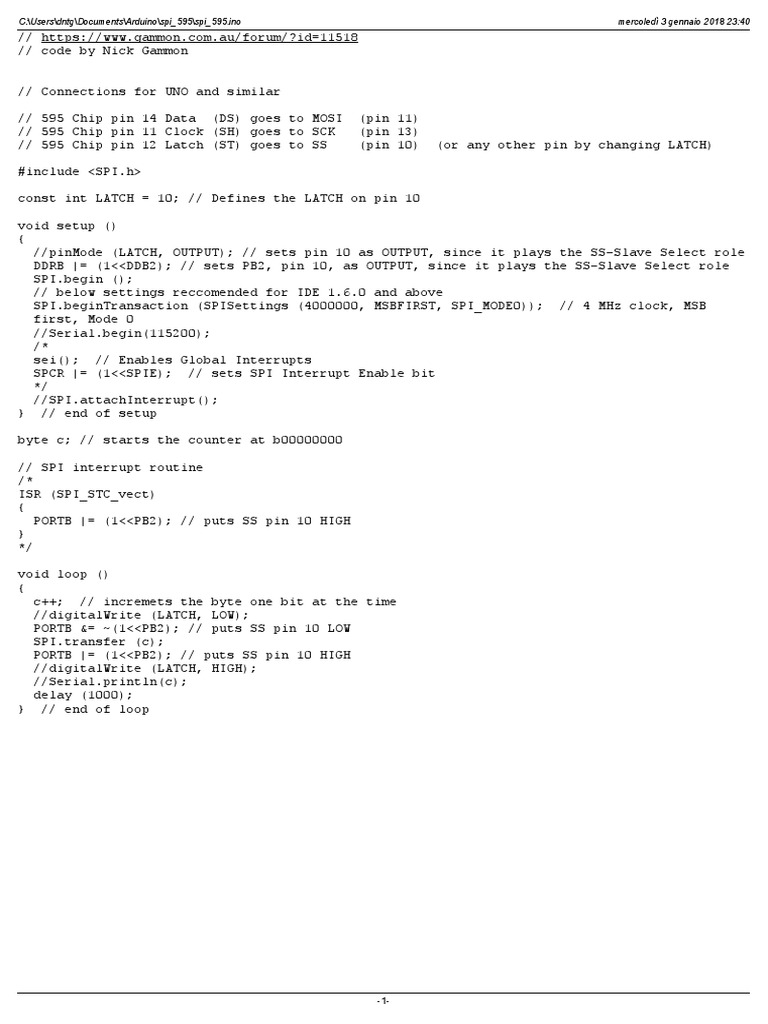 Spi 595 Arduino Sketch Pdf Electronic Circuits Computer Data