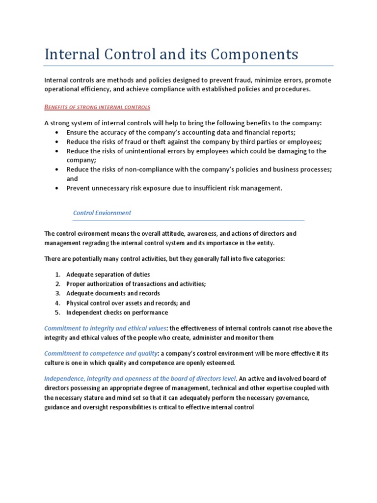 Internal Control and Its Components | PDF | Internal Control | Audit