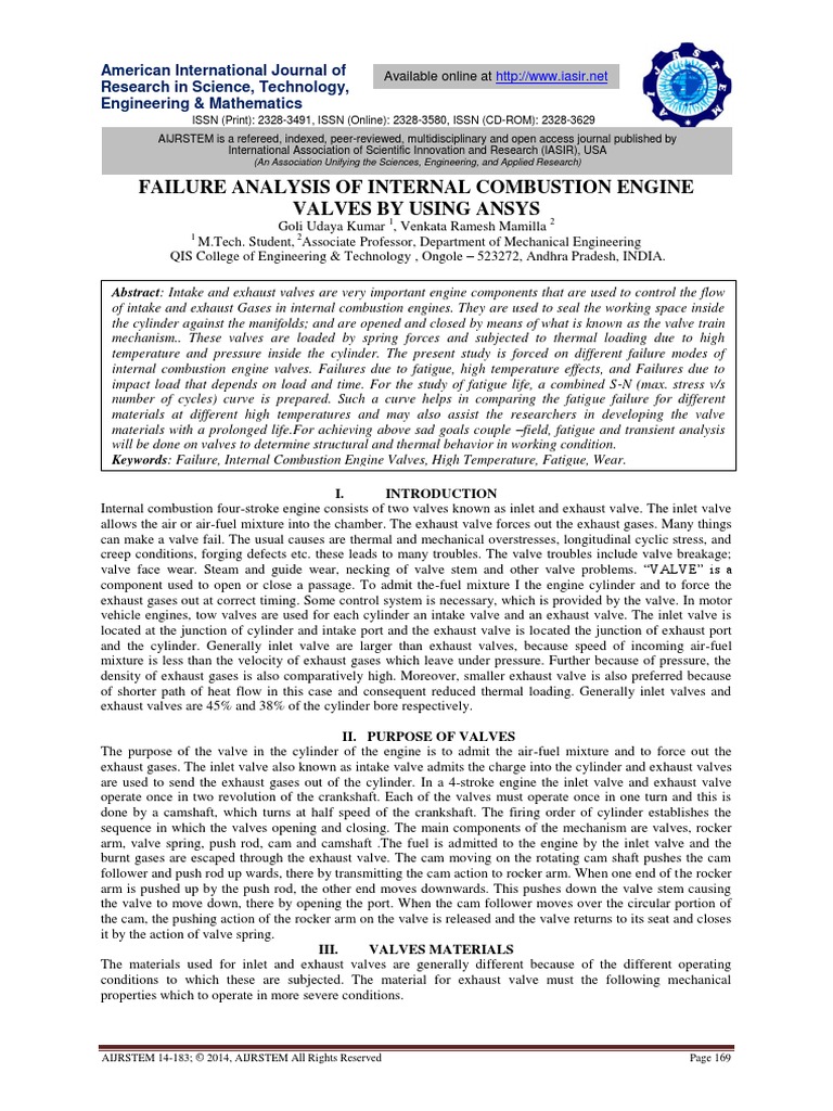 Failure Analysis of Internal Combustion Engine Valves by Using Ansys ...