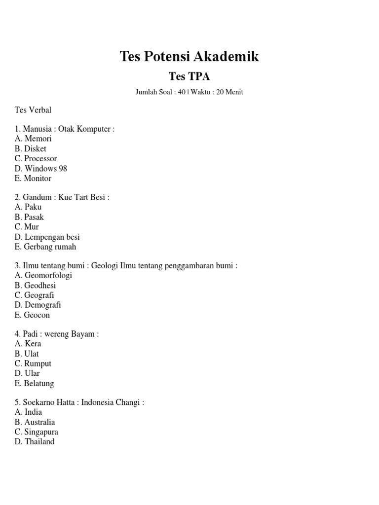 Soal Tes Potensi Akademik
