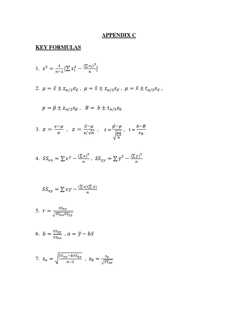 Appendix C Key Formulas | PDF
