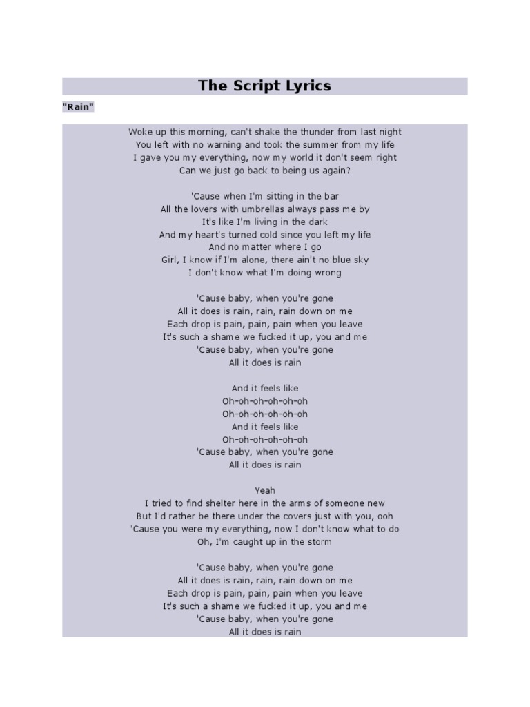 The Script - Rain Lyrics | PDF | Leisure