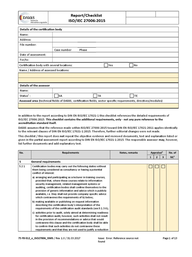 ISO/IEC 27006:2015 Audit Checklist | PDF | Information Security | Audit