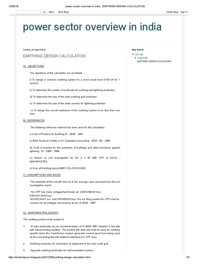 Power Sector Overview in India - EARTHING DESIGN CALCULATION | PDF ...