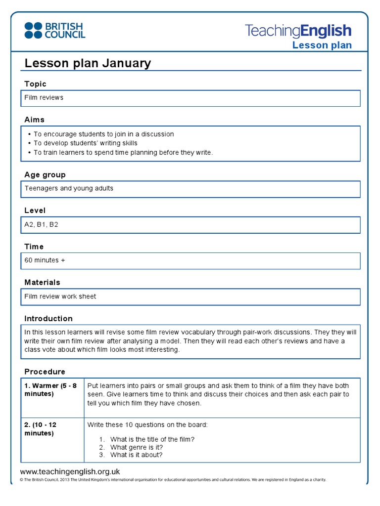 Film Review Plan PDF Lesson Plan Question