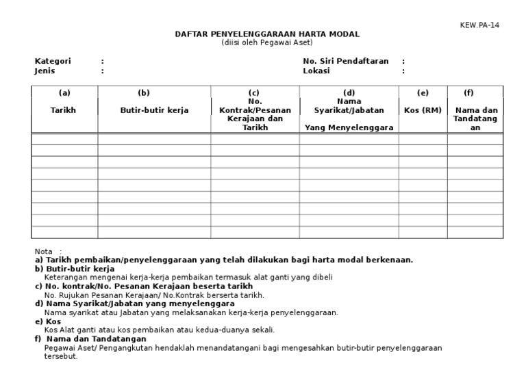 Kew Pa 14 Daftar Penyelenggaraan Harta Modal Pdf