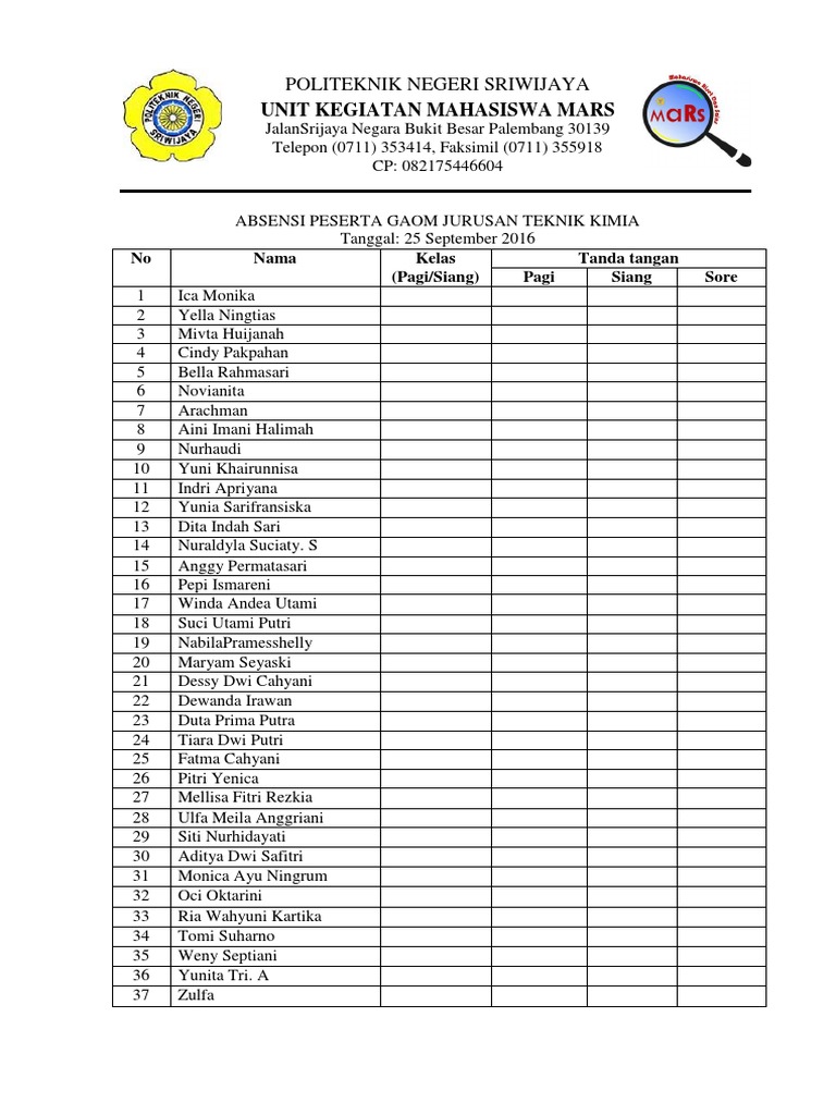 Absensi Mahasiswa Politeknik Sriwijaya | PDF