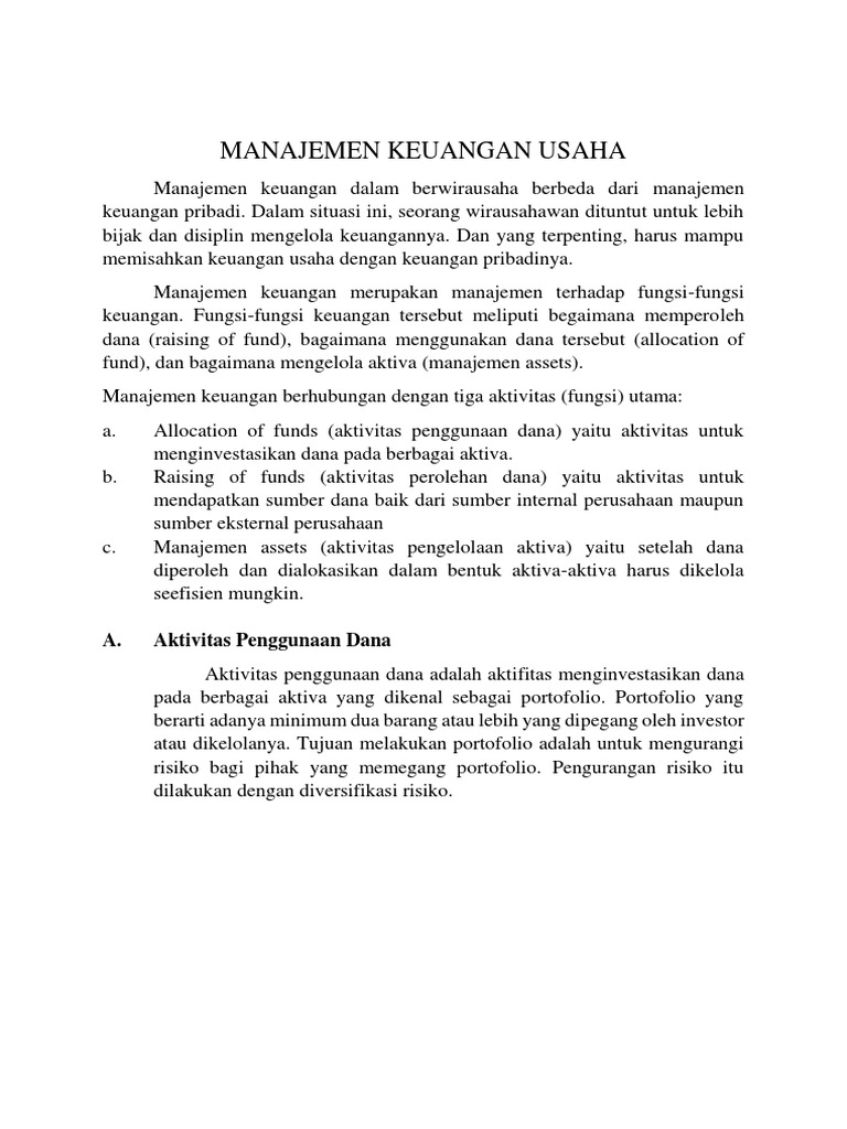 Contoh Makalah Manajemen Resiko Usaha