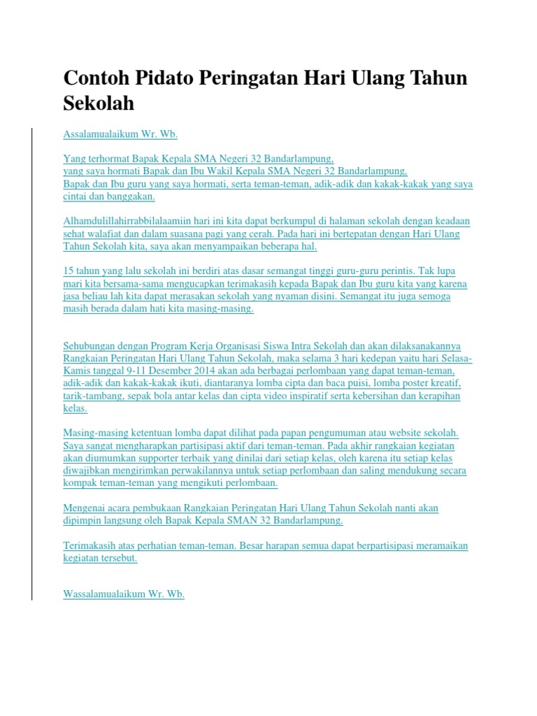 Teks Pidato Ulang Tahun Sekolah Kumpulan Referensi Teks Pidato