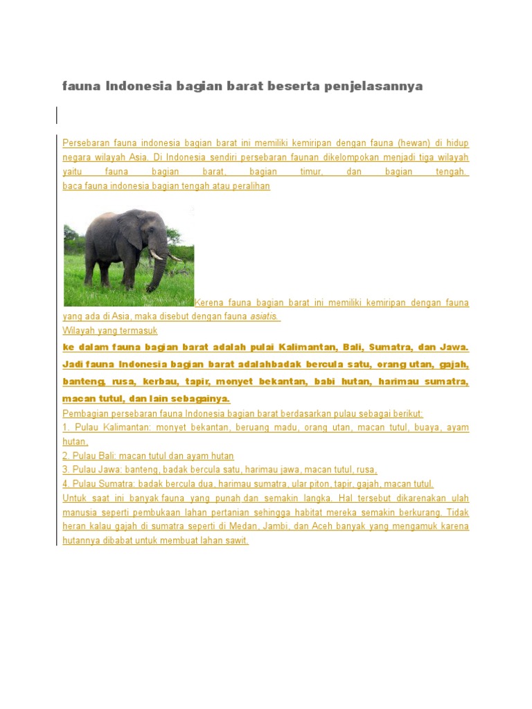 Fauna Indonesia Bagian Barat Beserta Penjelasannya
