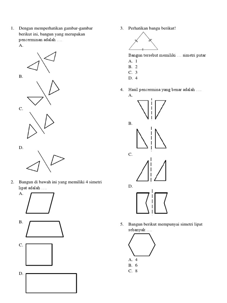 Koleksi Contoh Soal Pencerminan Bangun Datar Terlengkap Dikdasmen