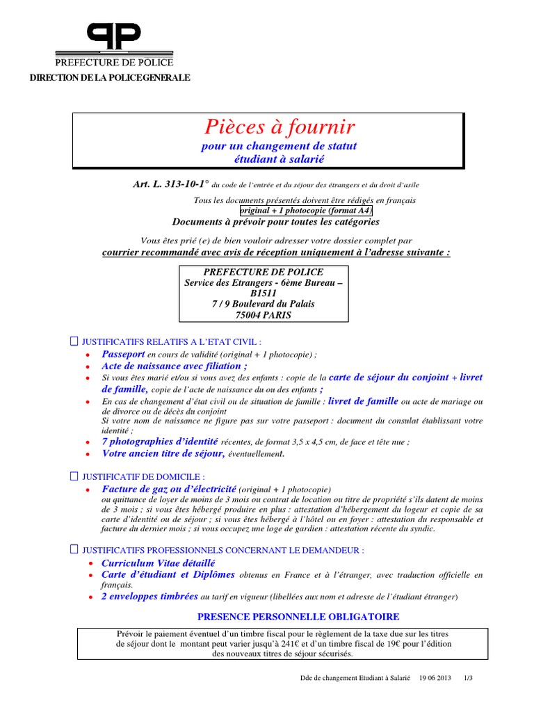 Changement De Statut étudiant à Salarié Documents à Fournir Paris